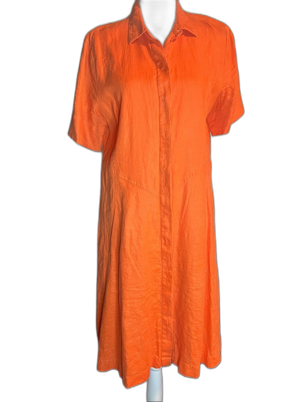 J. Jill Love Linen Bright Orange Zinnia Short-Sleeve Shirt Dress With Pockets S